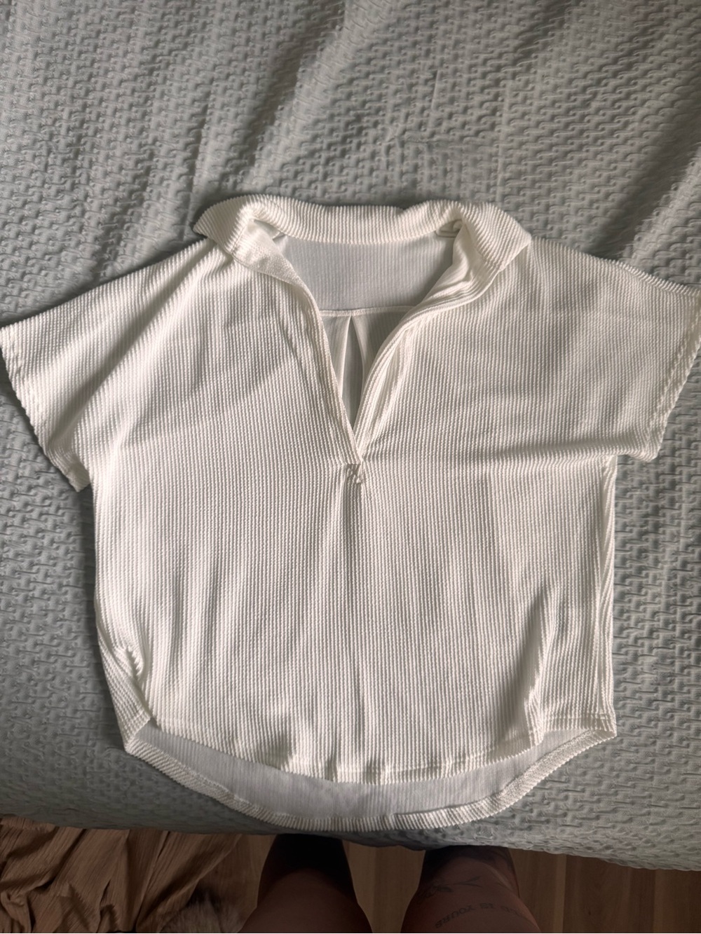 Women’s Cream Ribbed Half-Zip Polo Blouse